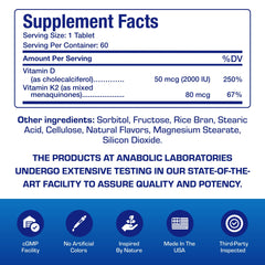 Chart showing dosage for vitamin D and K2