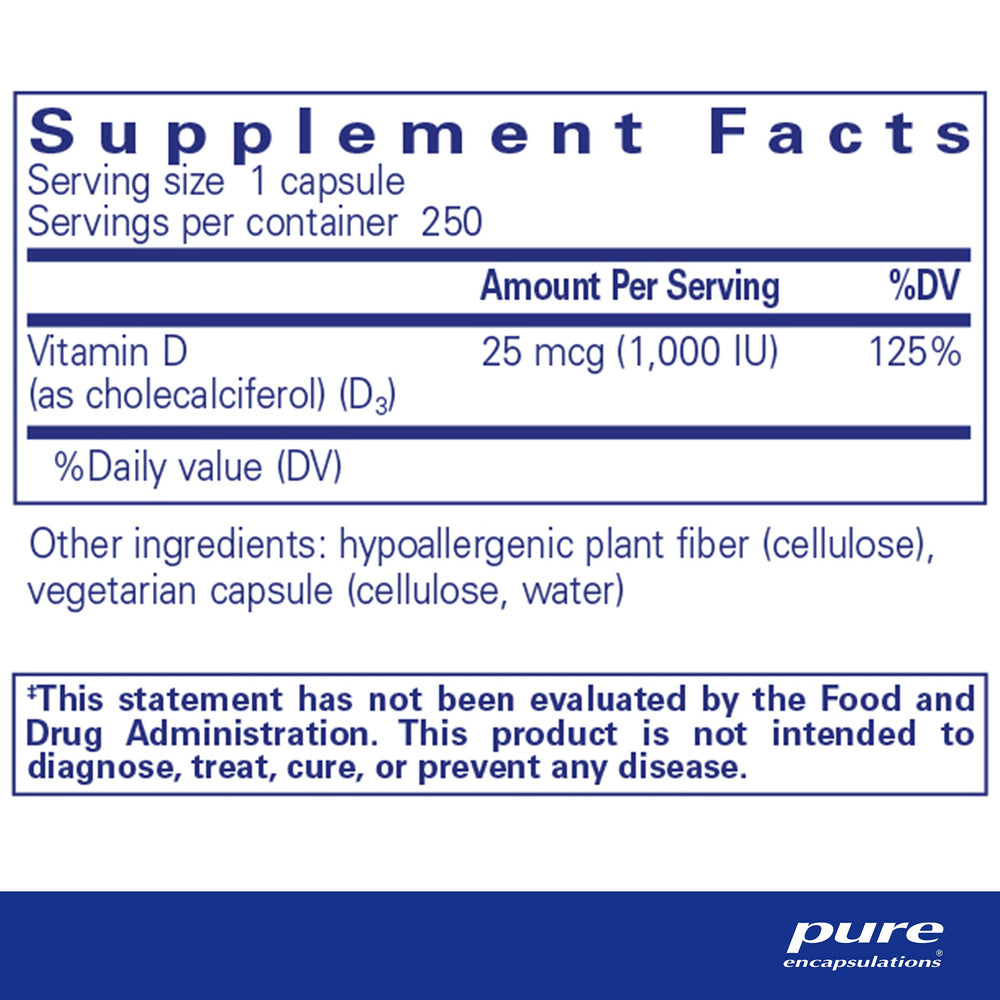 Close-up of Vitamin D3 label showing 1000 IU