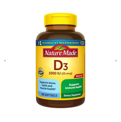 Vitamin D3 1000 IU (25 mcg) softgels bottle, 300 count
