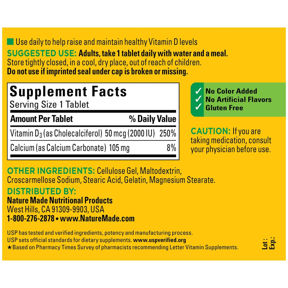 Close-up of Vitamin D3 2000 IU label highlighting 220-day supply