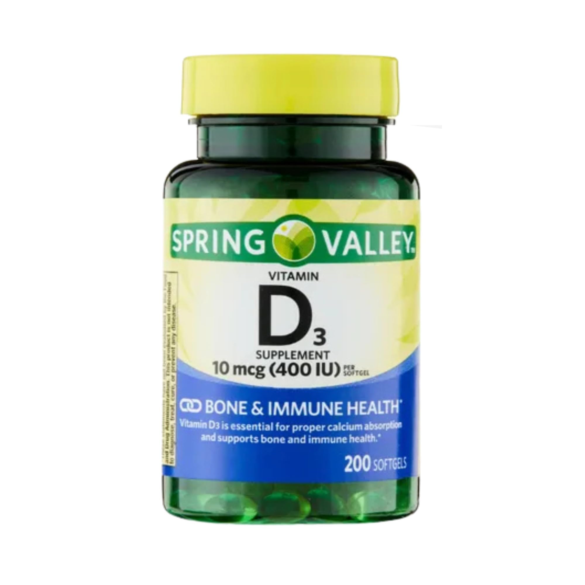 Front view of Vitamin D3 400 IU softgels bottle with 200-count