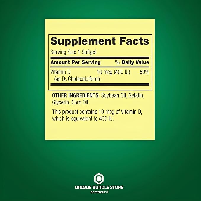 Packaging with 200-count bottle and vitamin D3 label