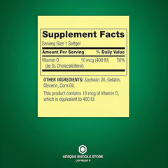 Packaging with 200-count bottle and vitamin D3 label