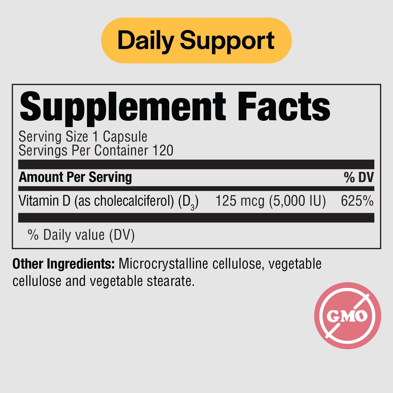 Capsules of Vitamin D3 5000 IU representing immune support and bone health
