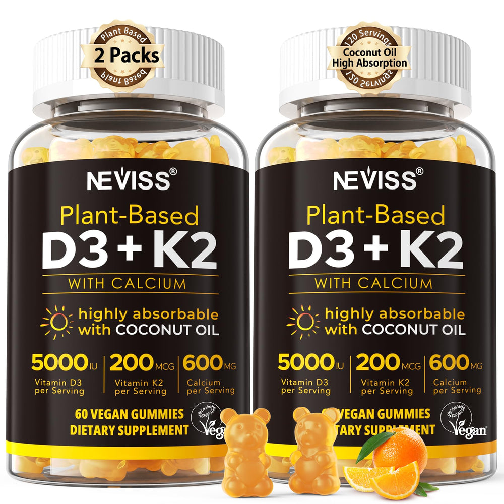 Bottle label showing Vitamin D3 5000iu, K2 MK7, and 600mg Calcium Gummies