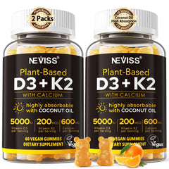 Bottle label showing Vitamin D3 5000iu, K2 MK7, and 600mg Calcium Gummies