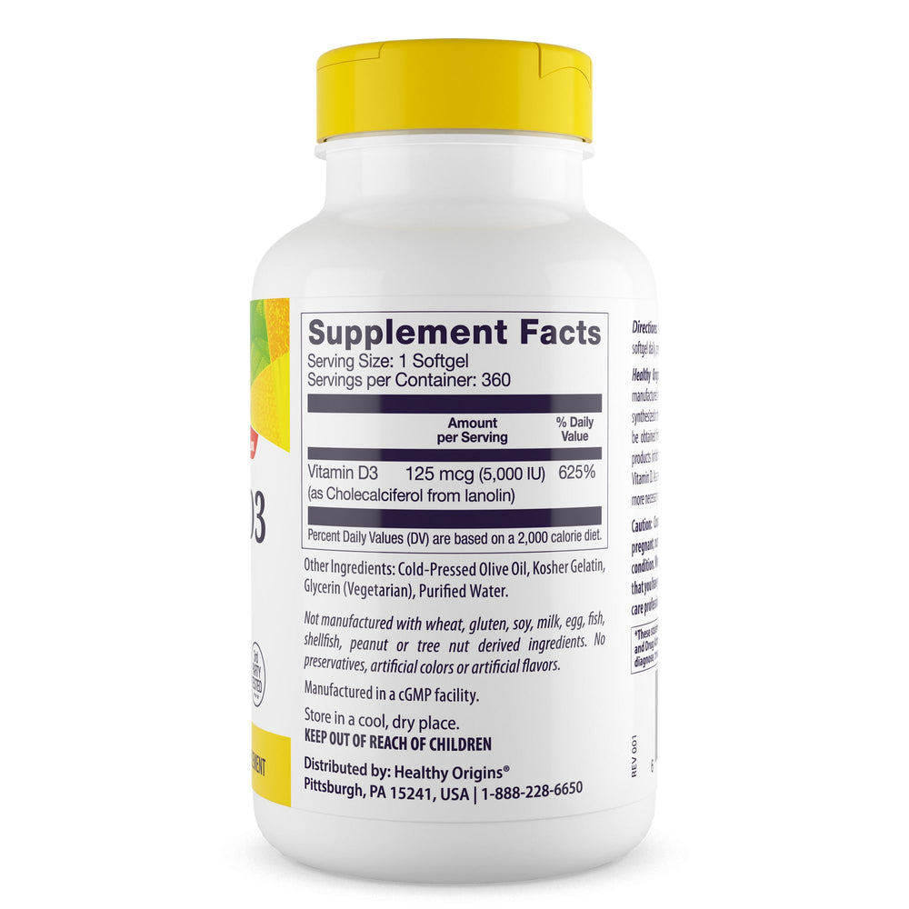 Vitamin D3 5000 IU softgels supporting bone and immune health