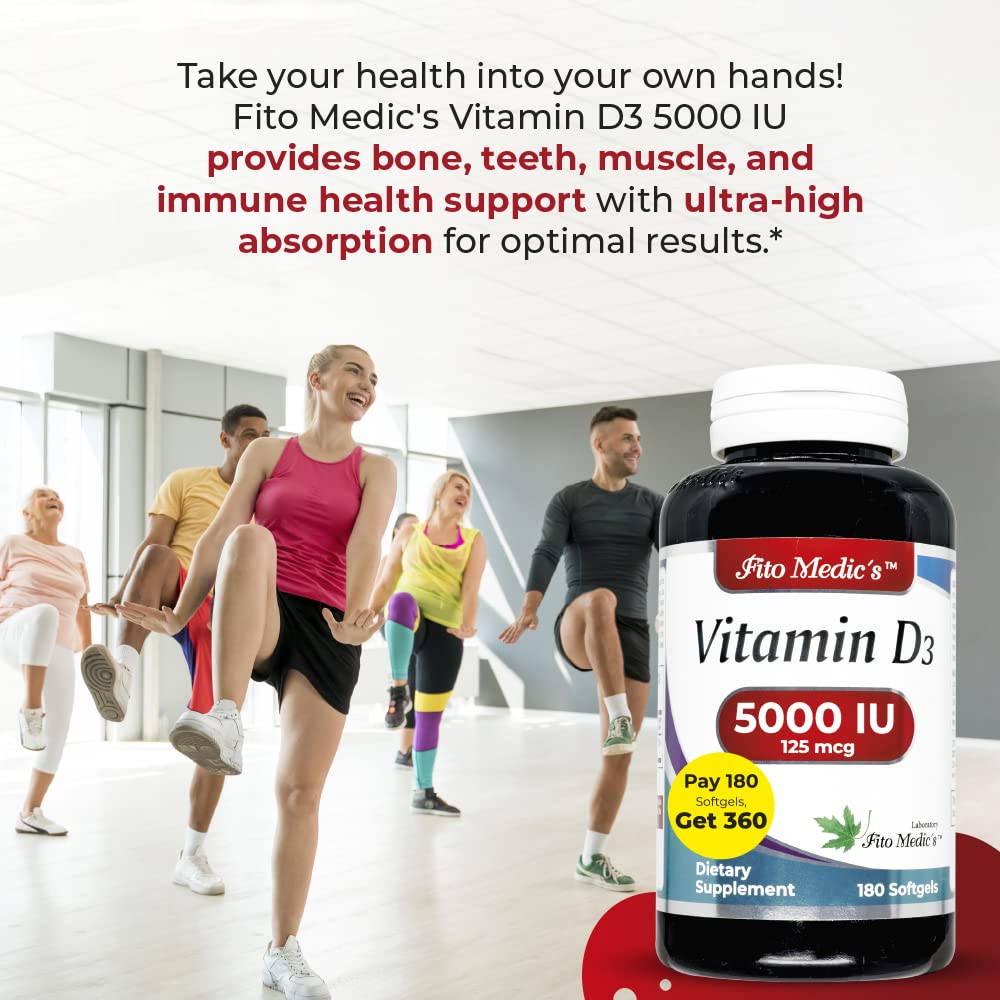 Close-up of Vitamin D3 5000 IU softgels bottle