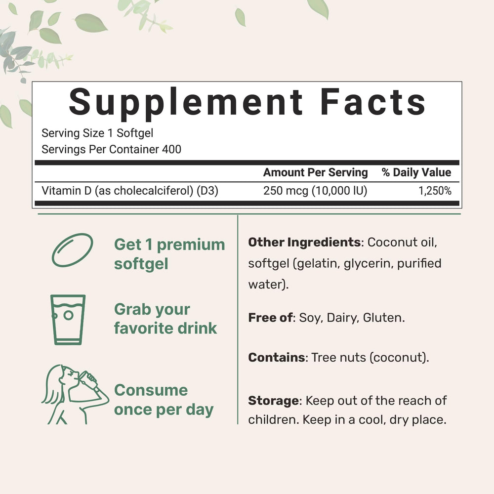 Vitamin D3 coconut oil infused softgels