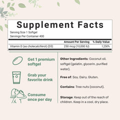 Vitamin D3 coconut oil infused softgels