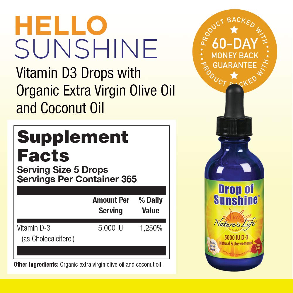 Vitamin D-3 drops in organic EVOO and coconut oil base (5000 IU) 2 oz bottle