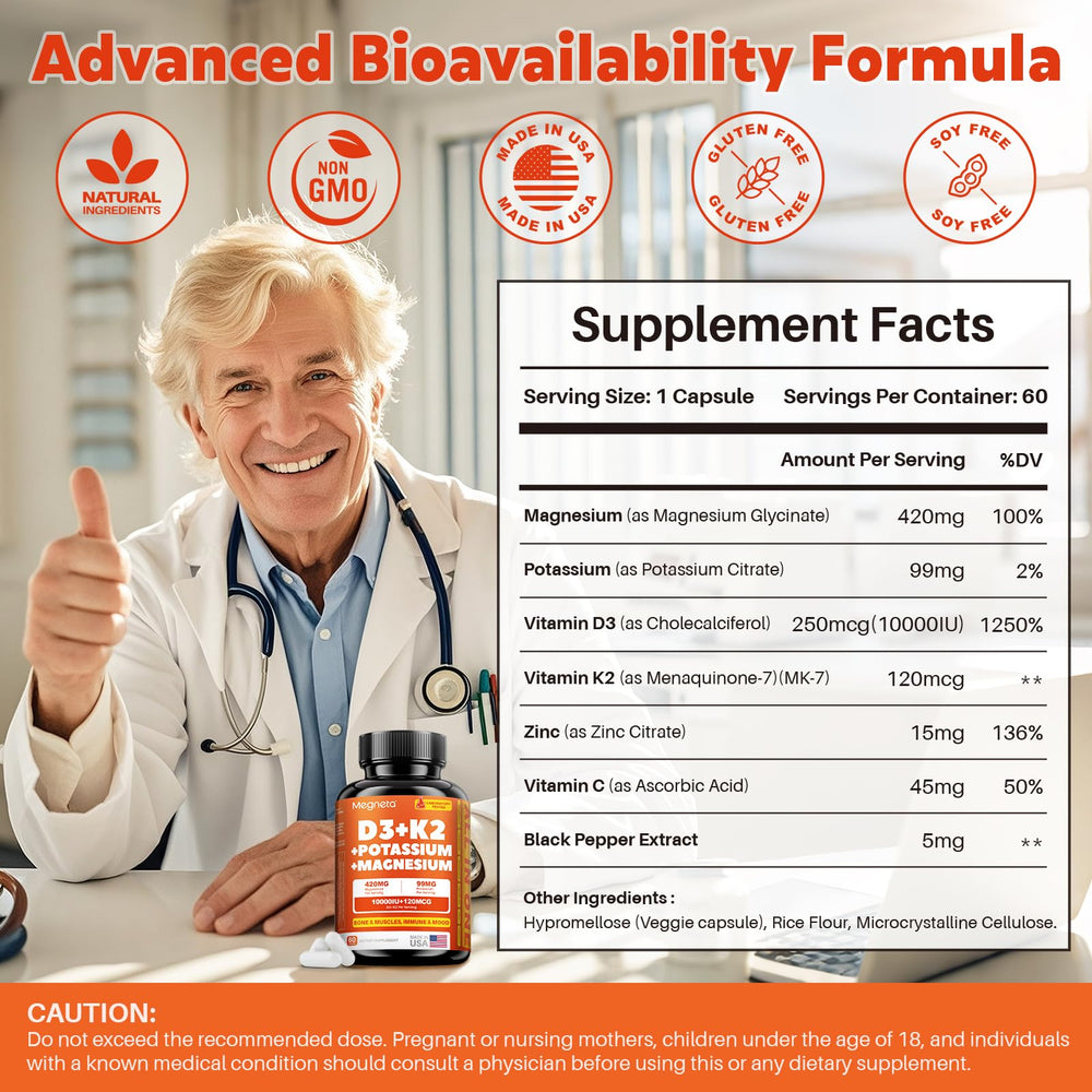 Vegan-friendly, gluten-free MEGNETA supplement bottle