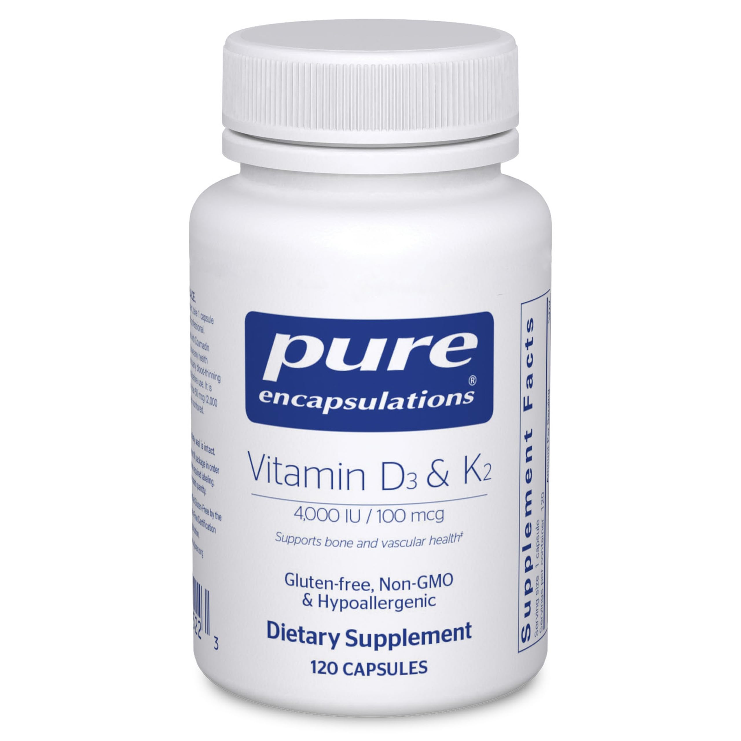 Vitamin D3 & K2 bottle label – bone, vascular and immune support