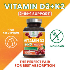 Label on Vitamin D3 K2 2000 IU bottle showing MK-7 75 mcg