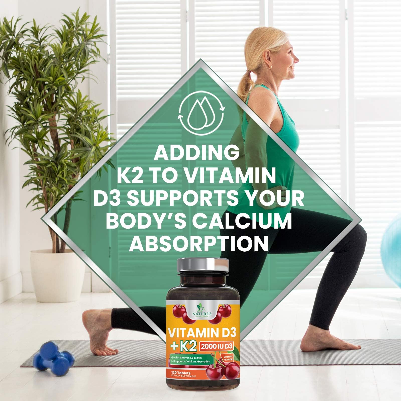 Chewable Vitamin D3 K2 tablet with pleasant flavor