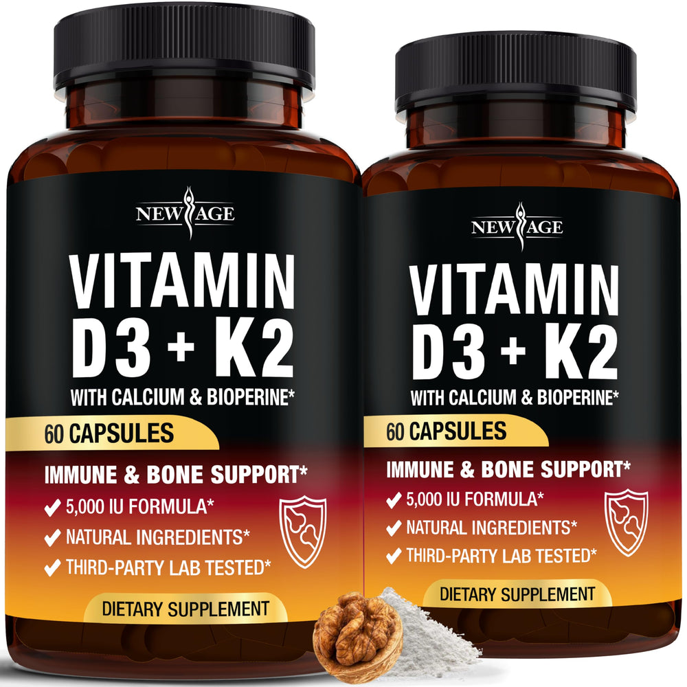 Vitamin D3 5000 IU + K2 MK-7 100 mcg product hero image with bottle