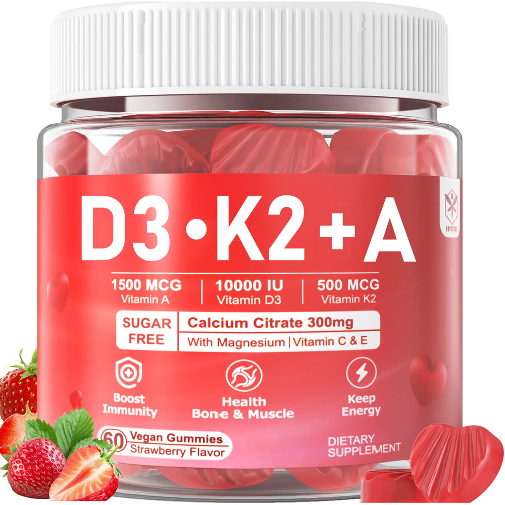 Bottle of Vitamin D3 K2 A Gummies – 120 count