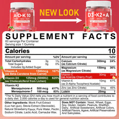 Gummies and label highlighting D3 and K2 ingredients