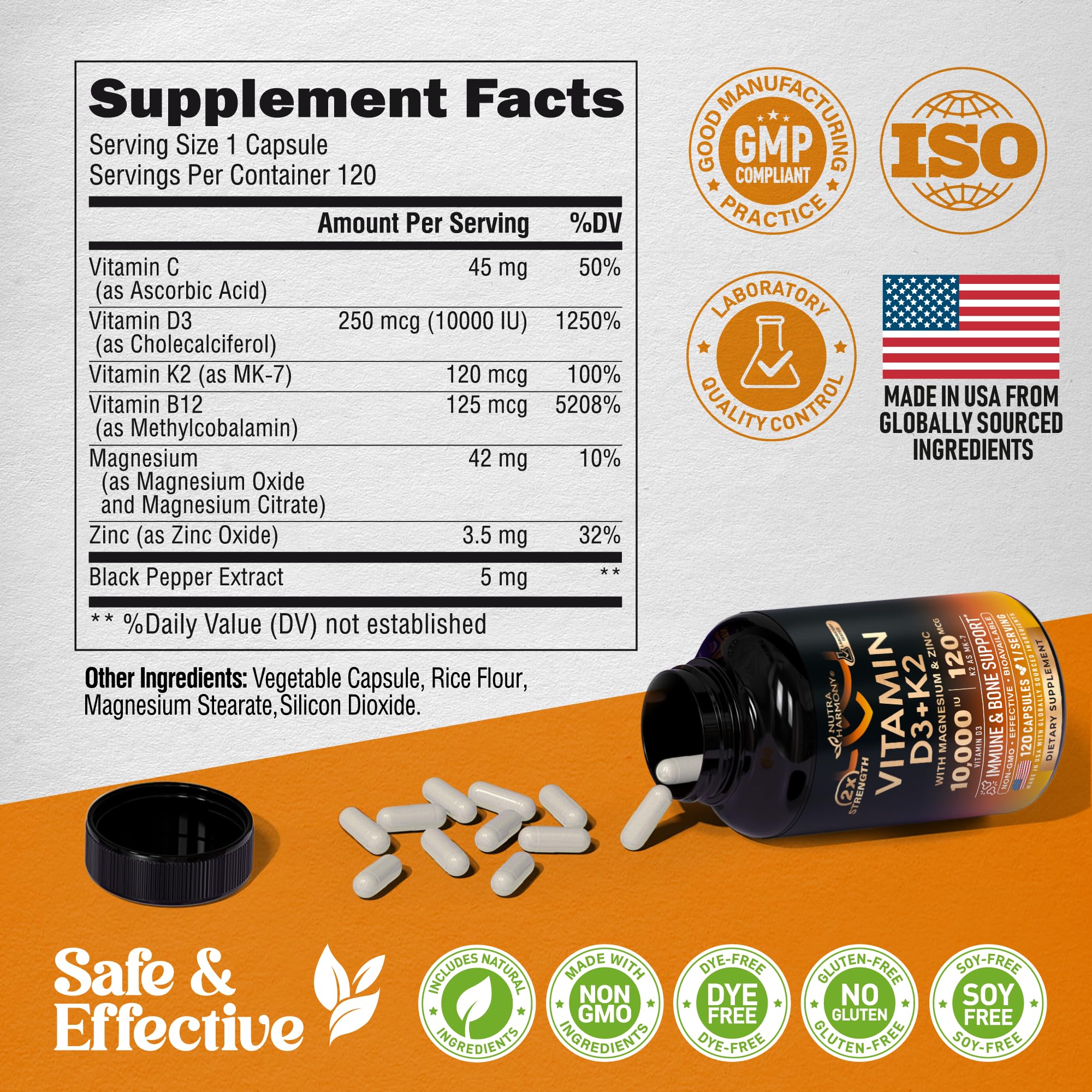 Black Pepper Extract to aid absorption in Vitamin D3 K2 formula