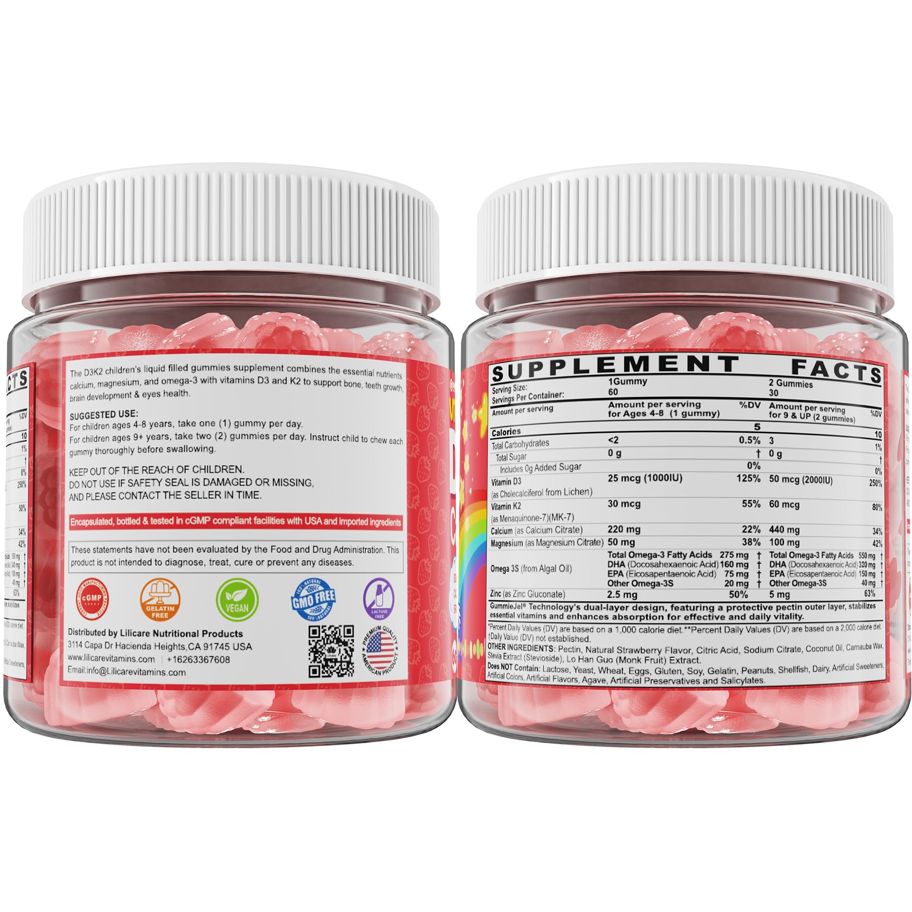 Packaging highlighting sugar-free, gluten-free, gelatin-free features