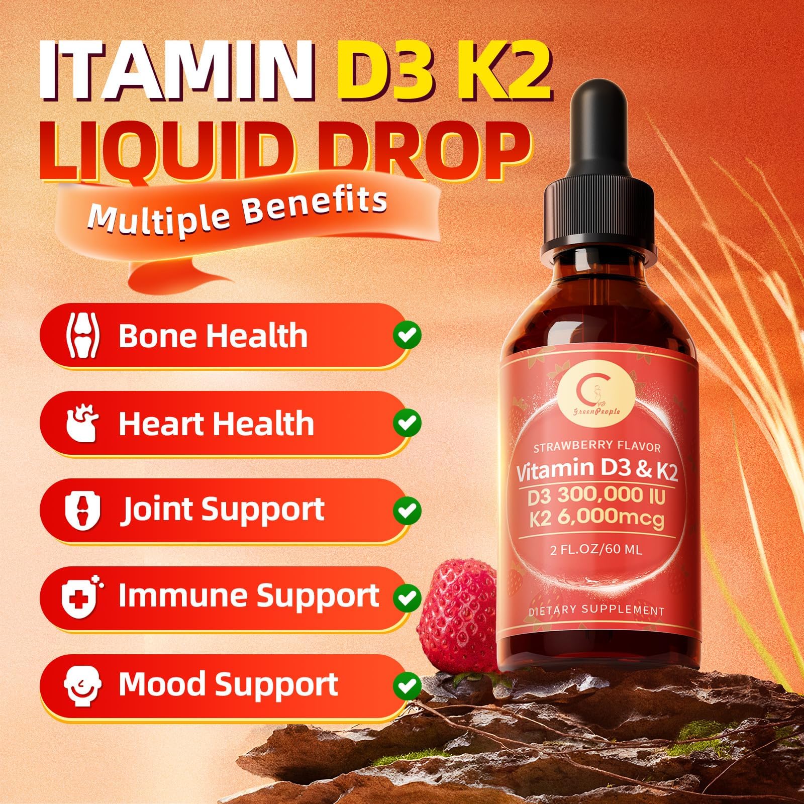 Graphic illustrating bone, immune, and heart health benefits