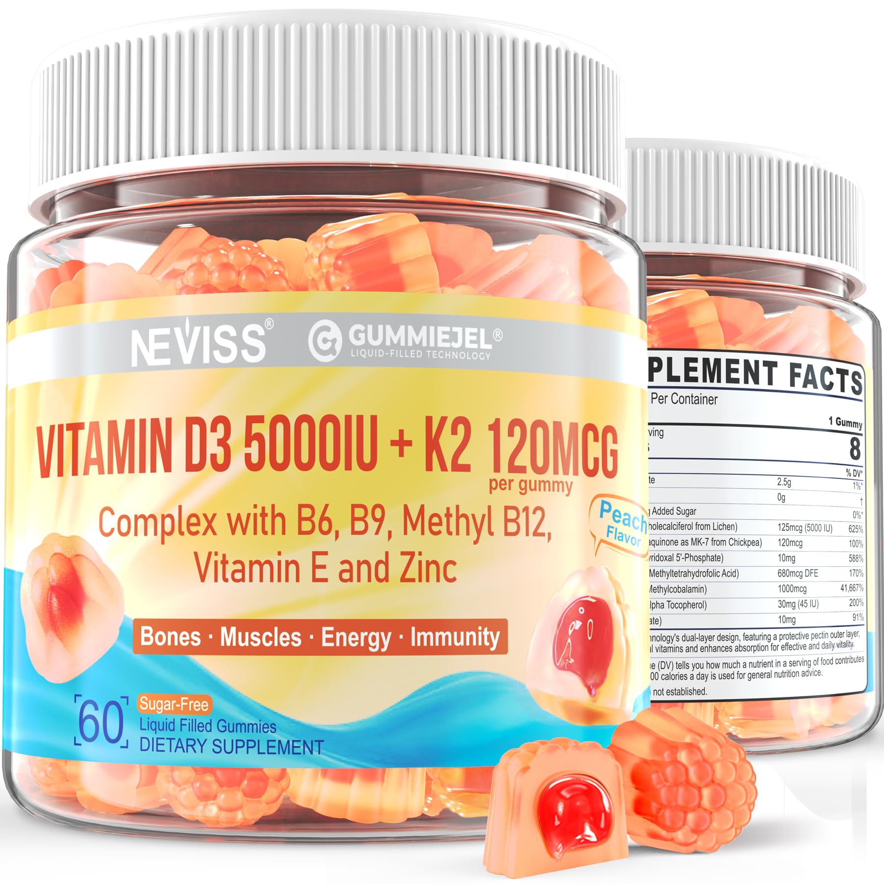 Hero image: Two-pack bottle of Vitamin D3 5000IU + K2 gummies
