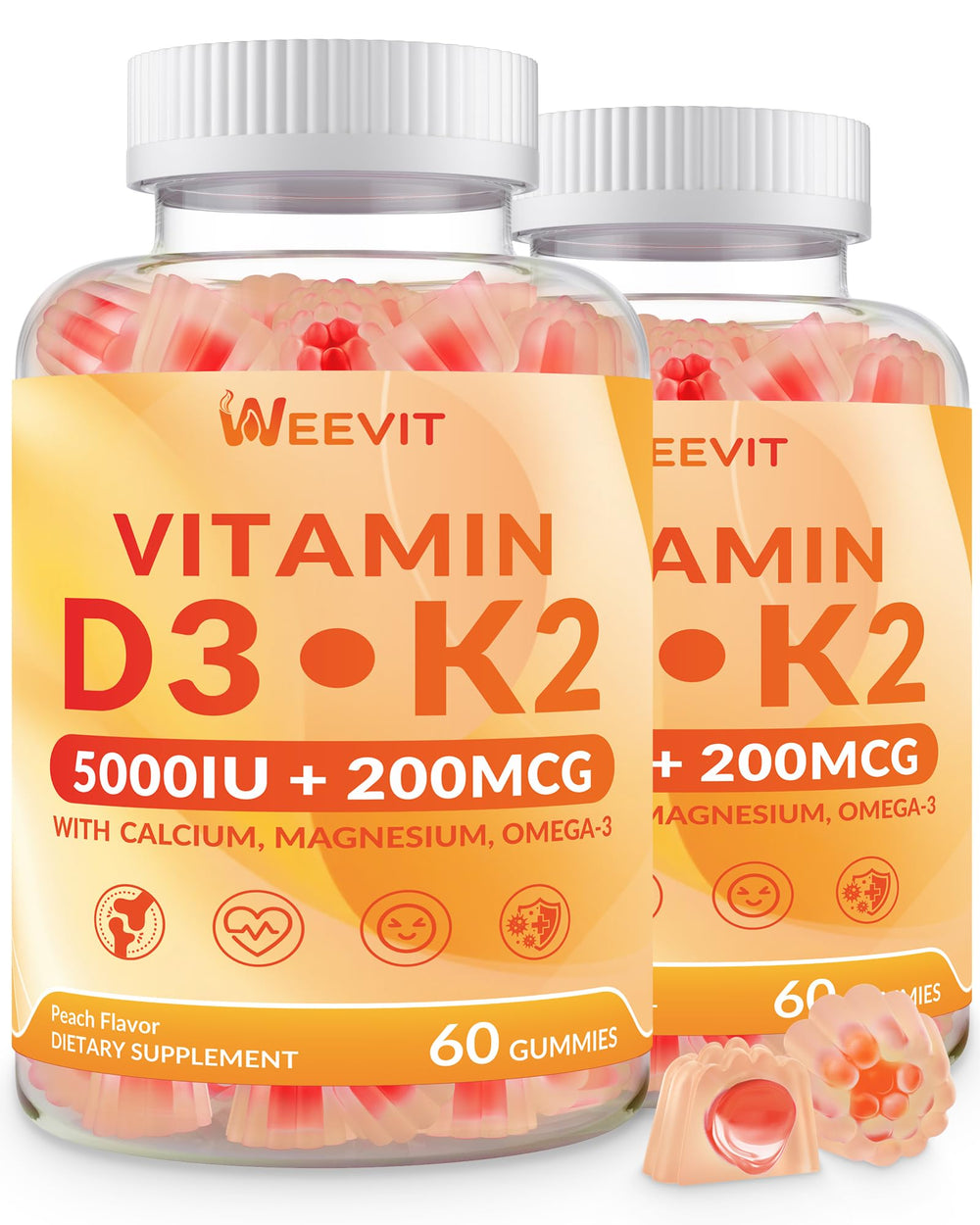 Bottle of Vitamin D3 5000 IU & K2 (MK-7) gummies