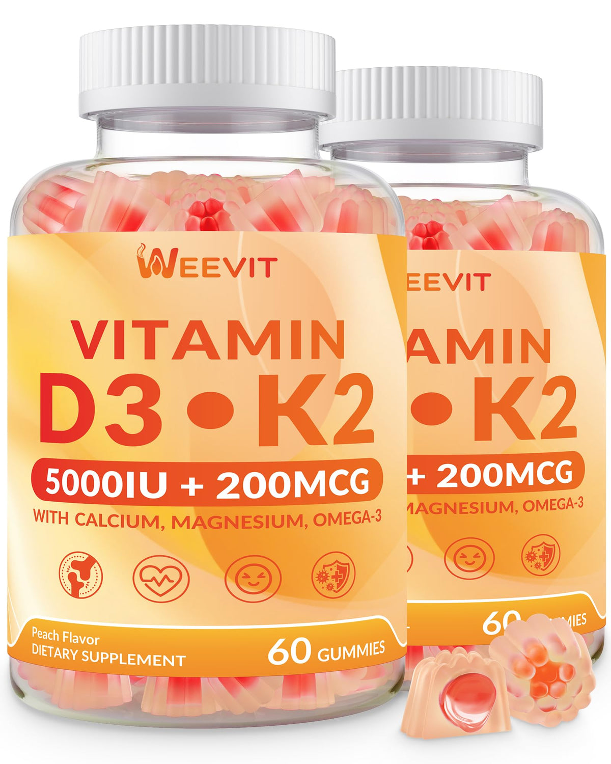 Bottle of Vitamin D3 5000 IU & K2 (MK-7) gummies