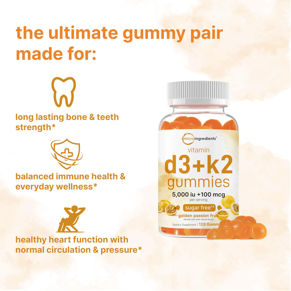 Close-up of sugar-free Vitamin D3 + K2 gummies