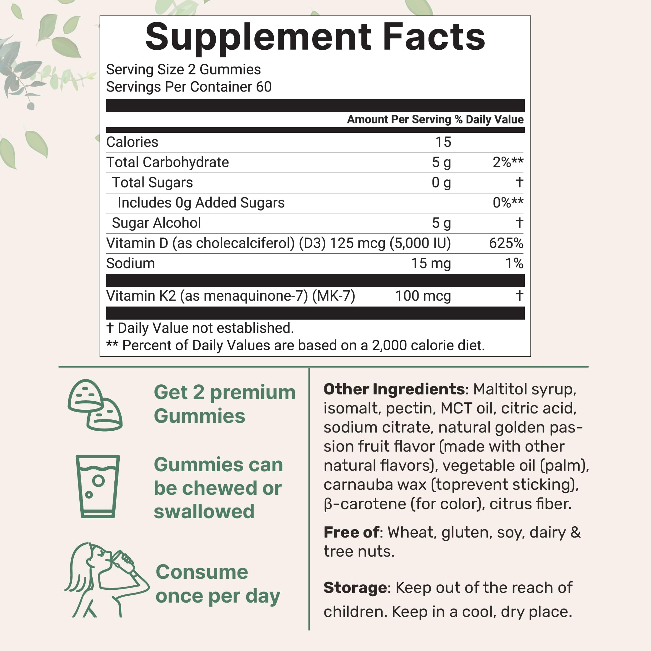 Close-up texture shot of Vitamin D3 + K2 gummies