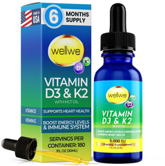 Bottle of Vitamin D3 K2 Liquid Drops with dropper