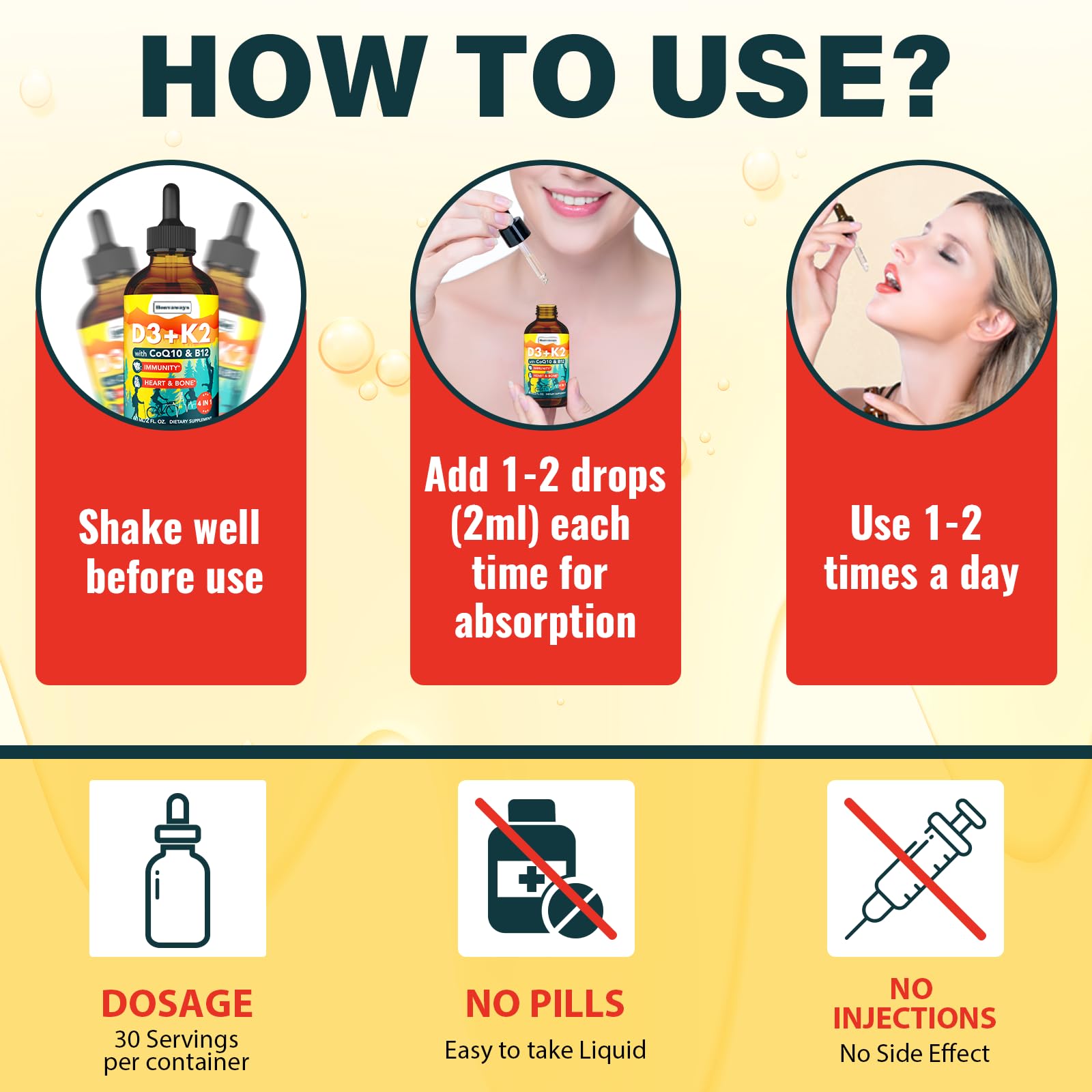 2 fl oz bottle packaging of Vitamin D3 K2 liquid drops