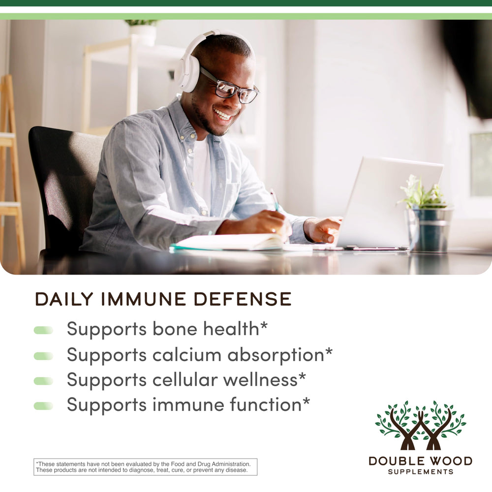 Front view of Double Wood Vitamin D3 K2 liquid drops bottle