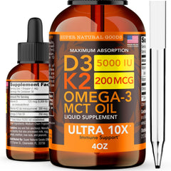 Bottle of Vitamin D3 K2 Liquid Drops 5000 IU (4 oz) Maximum Strength