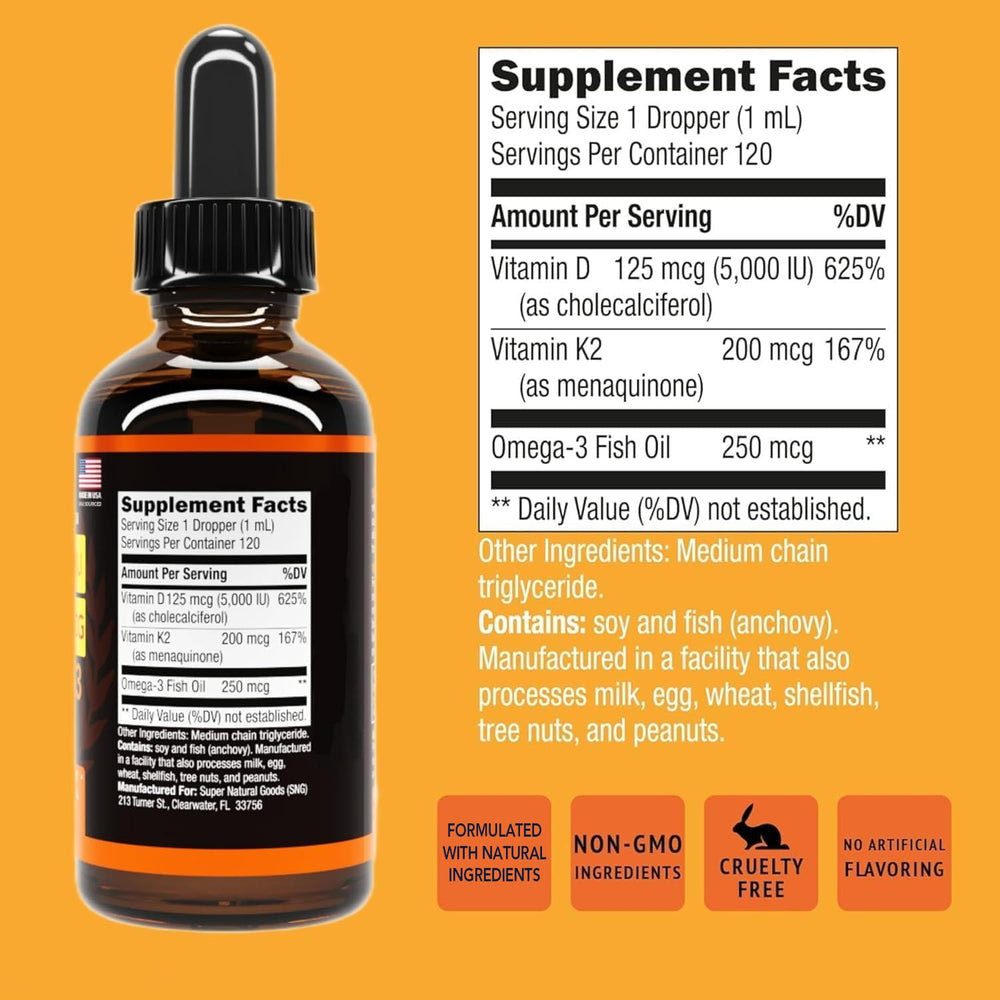 Full packaging of Vitamin D3 K2 Liquid Drops 5000 IU (4 oz)