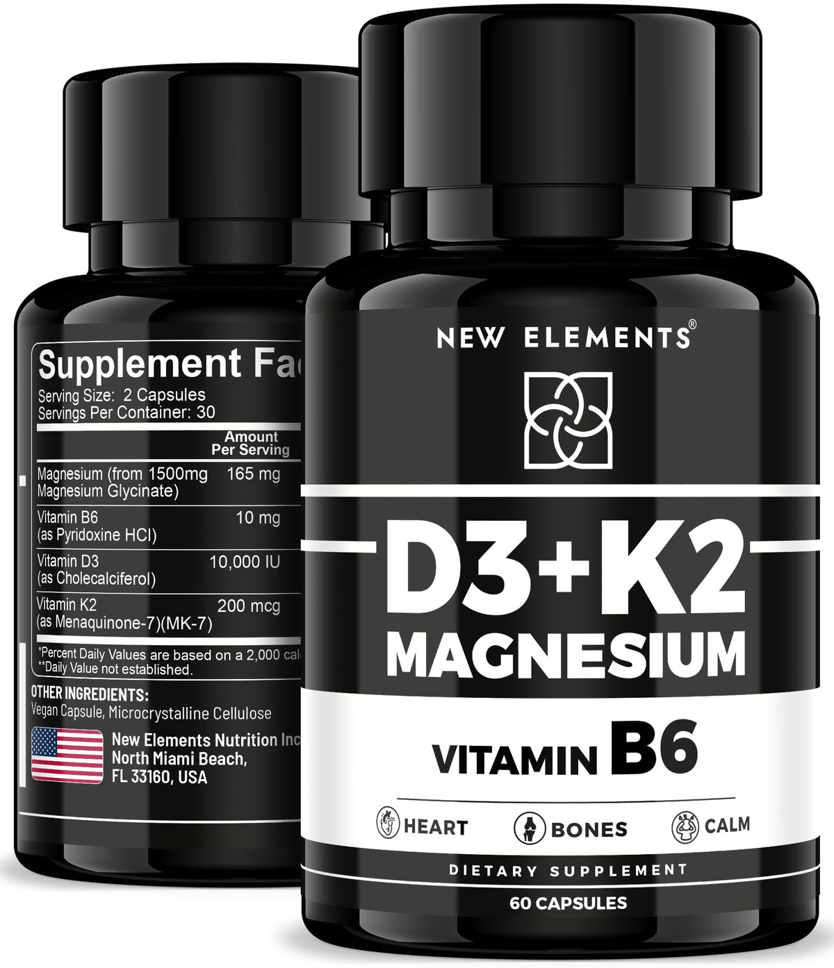 Bottle of Vitamin D3 K2 with Magnesium Glycinate and Vitamin B6