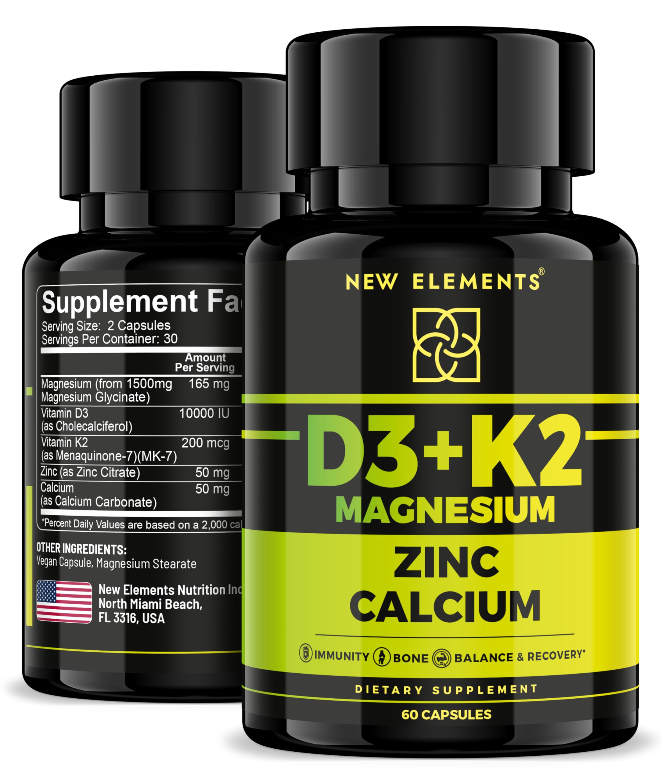 Vitamin D3 K2 Magnesium Zinc Calcium bottle - hero image