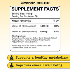 Front and packaging of vegan non-GMO D3 K2 strips