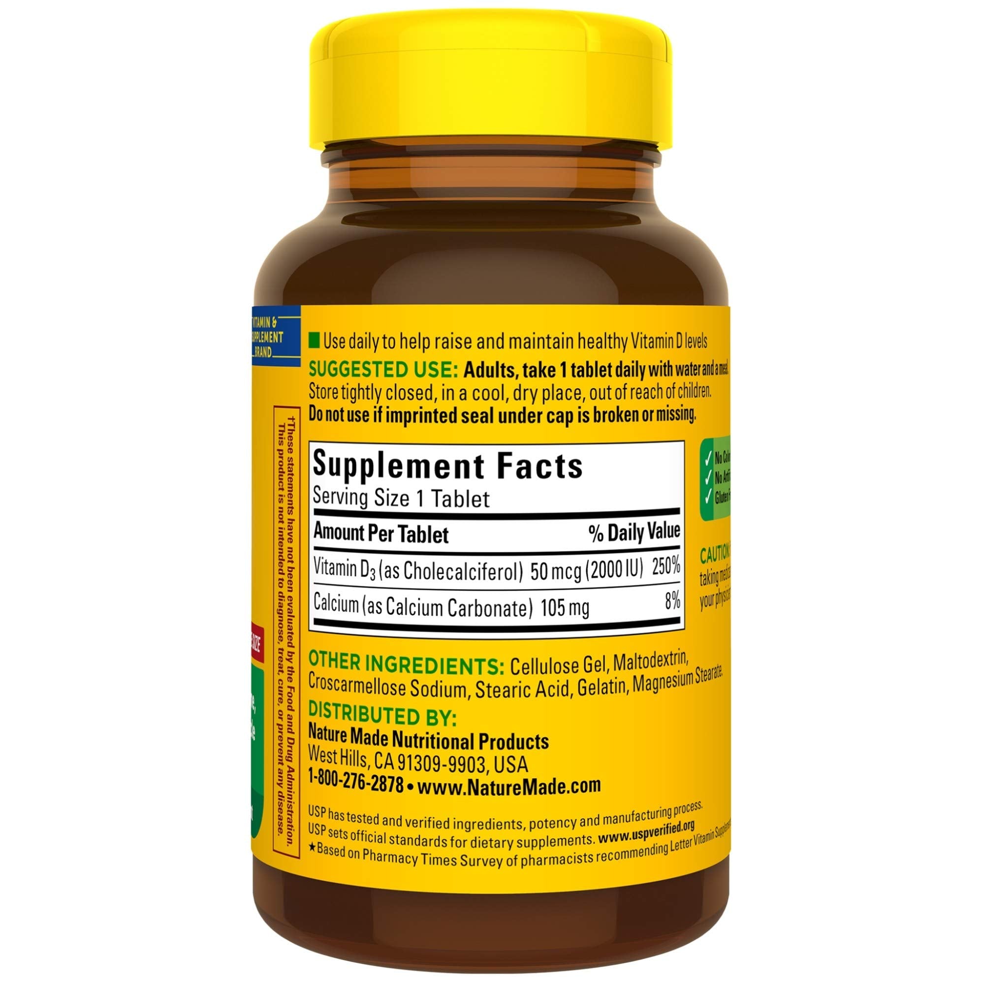 Nature Made Vitamin D3 2000 IU bottle on white background