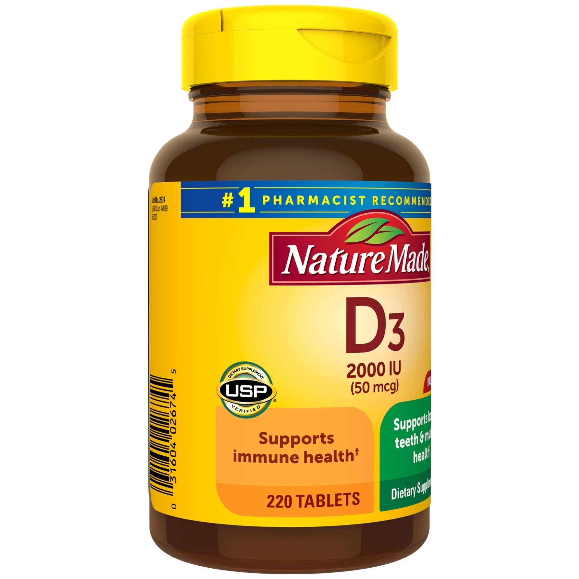 USP Verified seal on Vitamin D3 2000 IU bottle