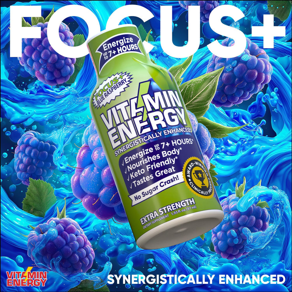 Vitamin Energy blue raspberry shot ingredient panel with CoQ10