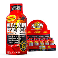 Box of Vitamin Energy Burner+ Extra Strength Energy Shot Pomegranate Acai 10 Pack