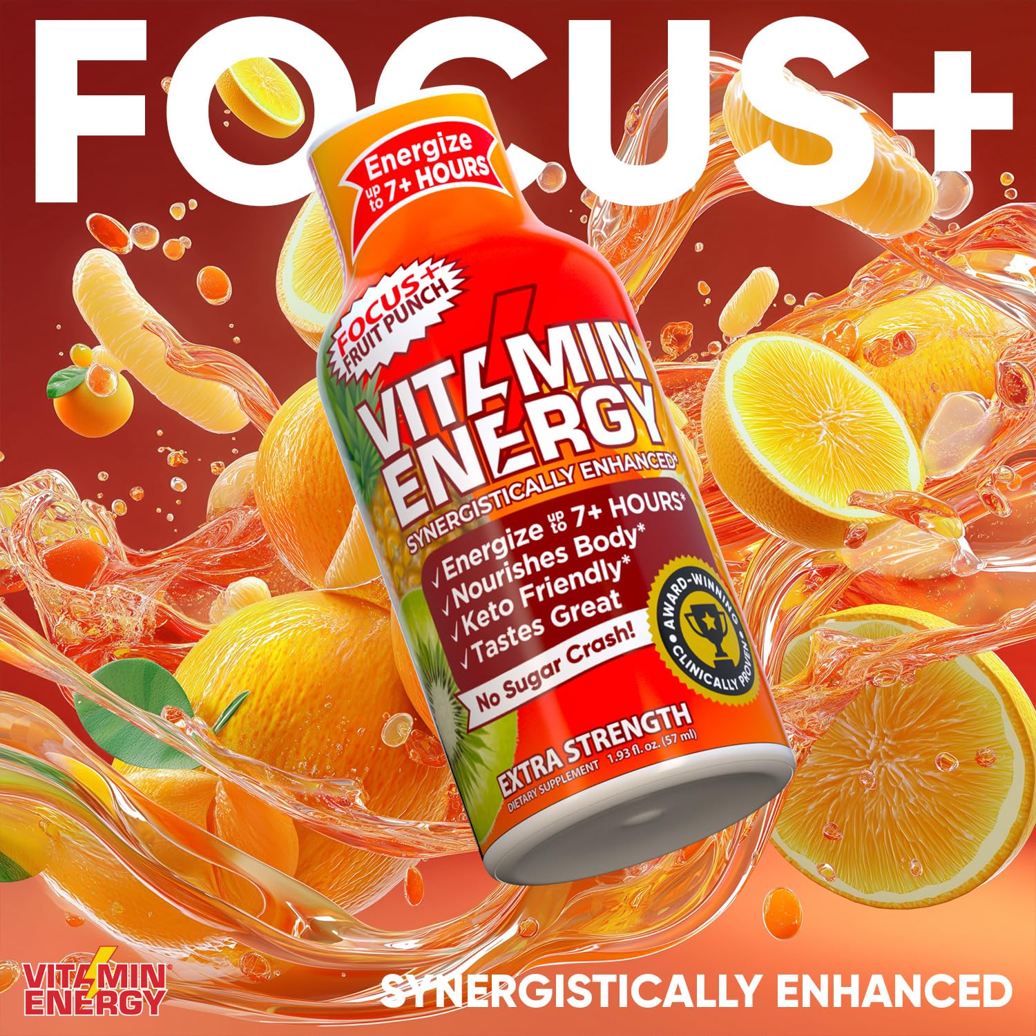 Vitamin Energy Focus+ bottle on a desk ready for work