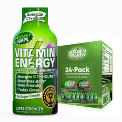 Vitamin Energy Focus+ grape shot bottle for steady focus sessions