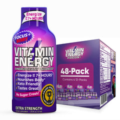 Vitamin Energy Focus+ Berry bottle for quick focus during a busy workday