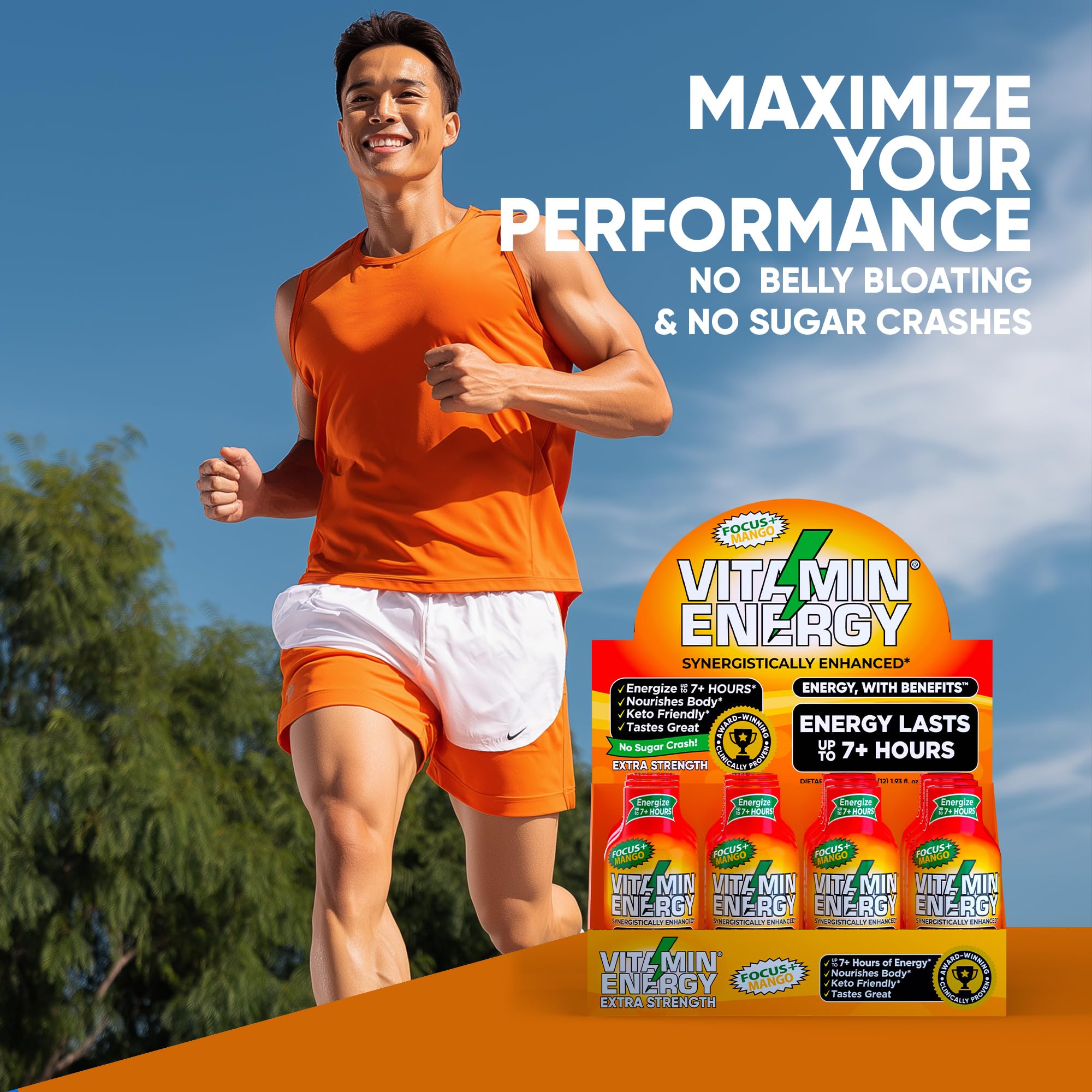 Vitamin Energy bottle shows CoQ10 and amino acids on label.