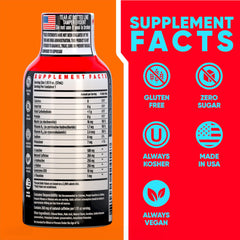 Vitamin Energy Focus Mango bottle close-up highlights natural caffeine for steady energy.