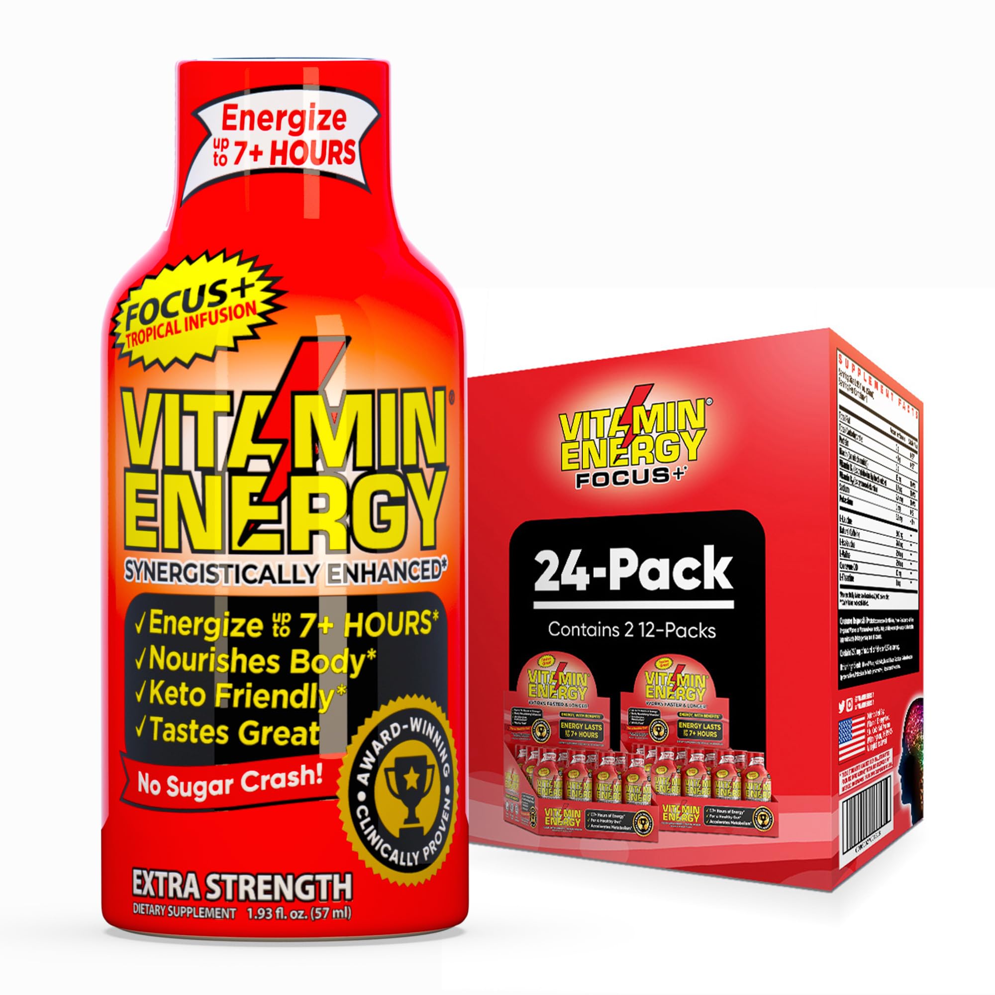 Vitamin Energy Focus+ Tropical Infusion bottle ready for a quick energy boost.