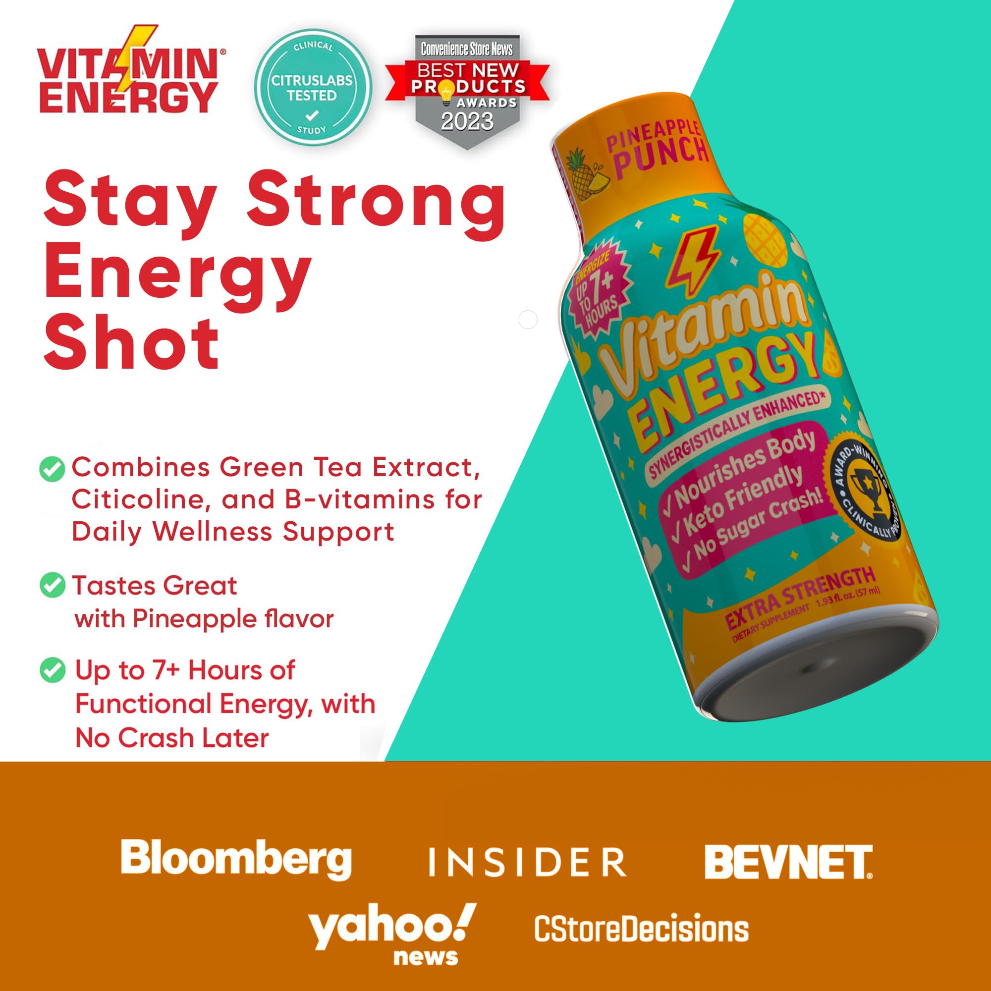 Label showcasing 260 mg natural plant-based caffeine