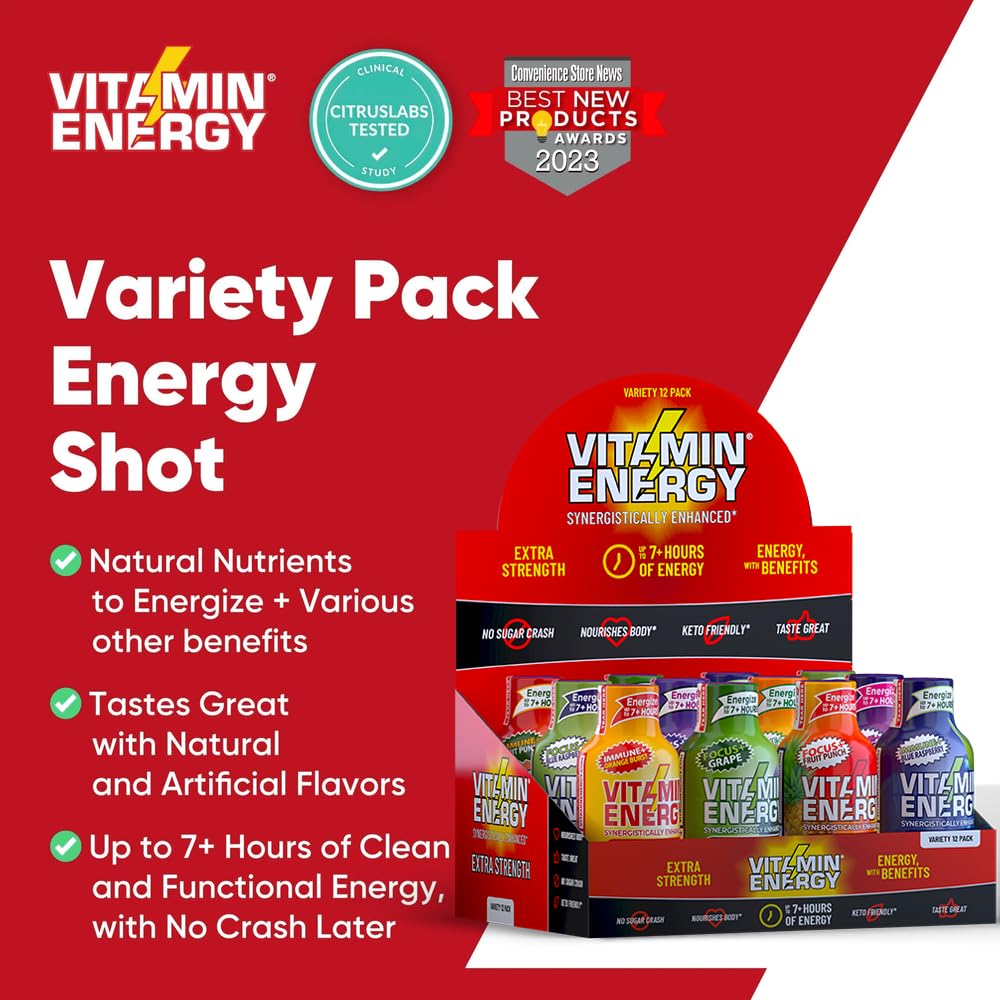 Vitamin Energy Zero Sugar vegan shot for clean energy without calories.